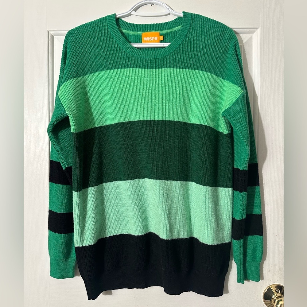 WISPR S Cottagecore Preppy Cabincore Green Rugby Stripe Sweater Cotton Silk HTF